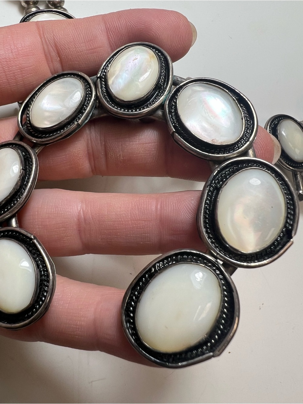 Sterling Silver White Mother-of-Pearl Squash Blossom Necklace - Picture 12 of 16